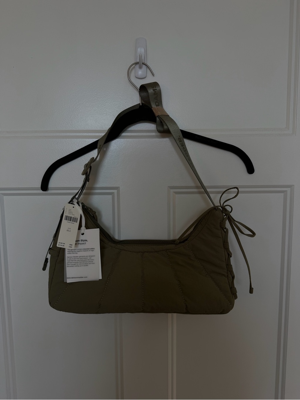 Quilted Olive Green Cross Body Bag with Branded Strap